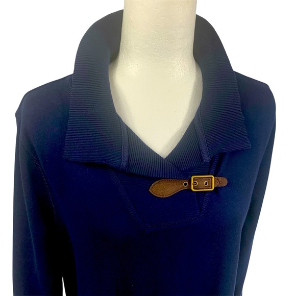 RALPH LAUREN Dress Sweatshirt Shift Buckle Vneck Transitional Minimalist Blue XL - Picture 4 of 12
